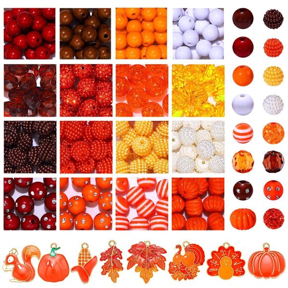 Jewelry - 6119 258PCS Fall Beads Charms for Jewelry Making, Enamel Thanksgiving